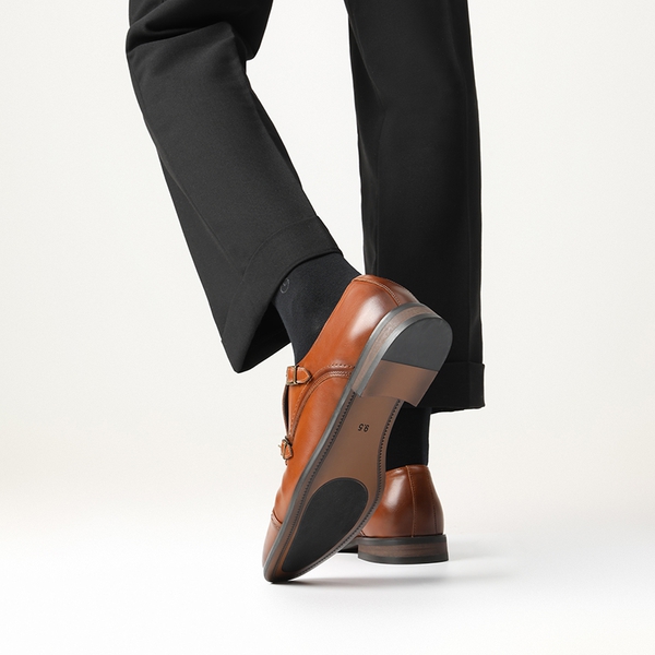 Men's Wide Monk Strap Oxford Shoes - CAMEL - 7